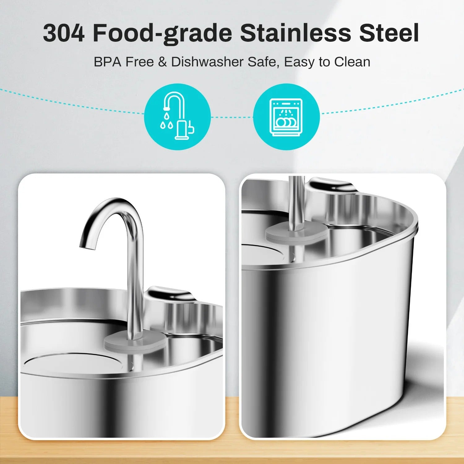 Quiet Stainless Steel Cat Water Fountain (2.2L)