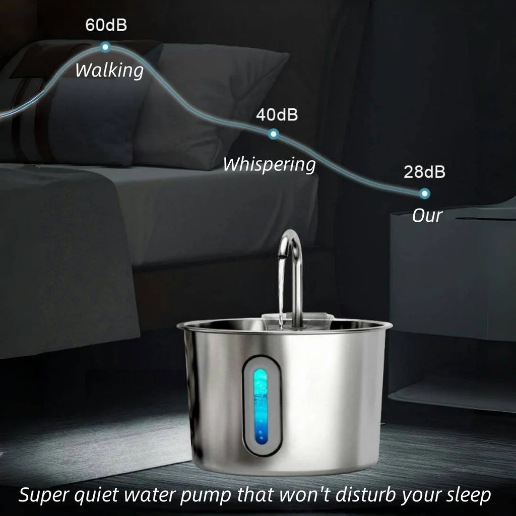 Stainless Steel Cat & Dog Water Fountain 2.2L Ultra Quiet USB Powered Automatic Pet Drinking Fountain Durable for Indoor Pets