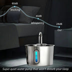 Stainless Steel Cat & Dog Water Fountain 2.2L Ultra Quiet USB Powered Automatic Pet Drinking Fountain Durable for Indoor Pets