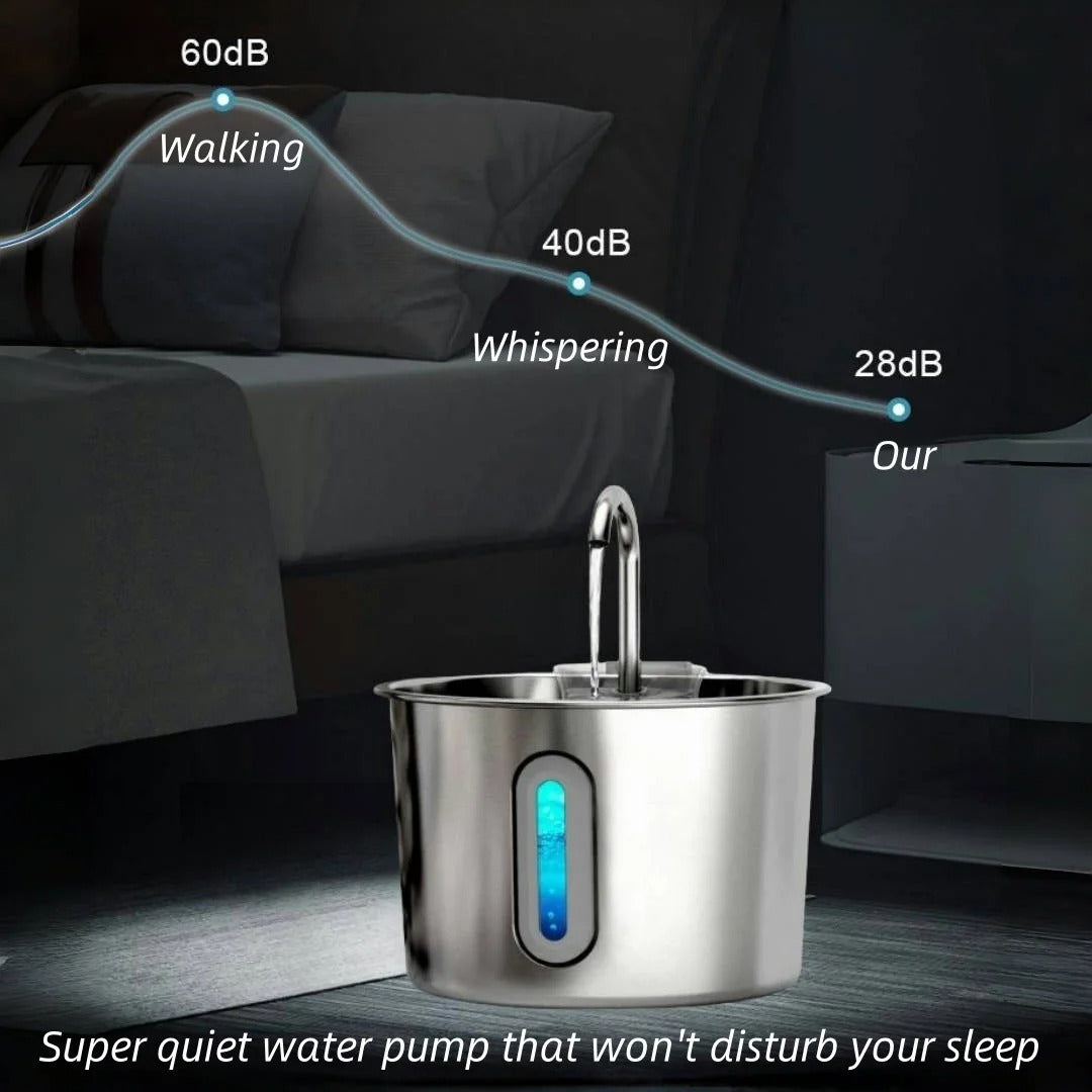 Stainless Steel Cat & Dog Water Fountain 2.2L Ultra Quiet USB Powered Automatic Pet Drinking Fountain Durable for Indoor Pets