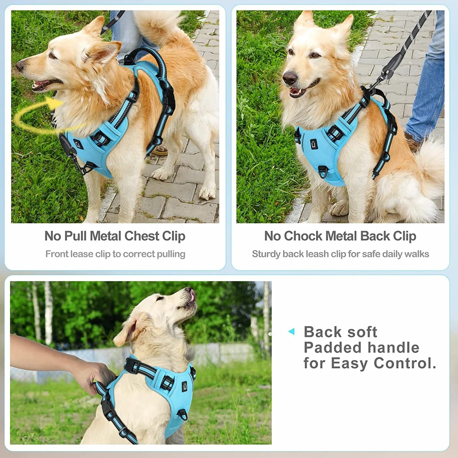 No Pull Dog Harness, Adjustable Soft Padded Pet Vest with Easy Control Handle (M)