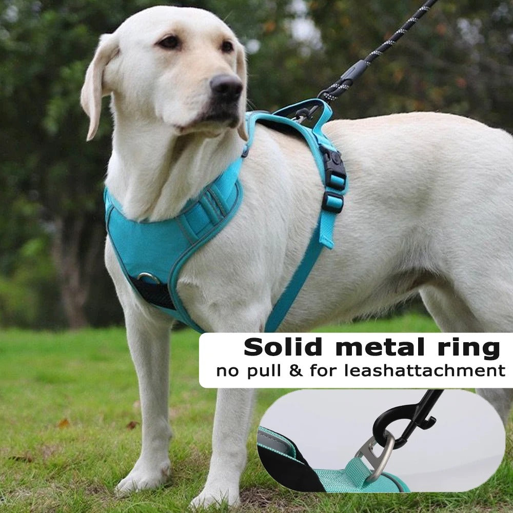 Dog Harness with Airtag Holder and Leash Set-Premium Oxford Breathable Material Durable Reflective Dog Harness and Leash Set (M)