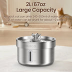 ROJECO Stainless Steel Cat Water Fountain Automatic Pet Drinking Fountain for Cat Dogs Drinker Rechargeable Pet Water Purifier