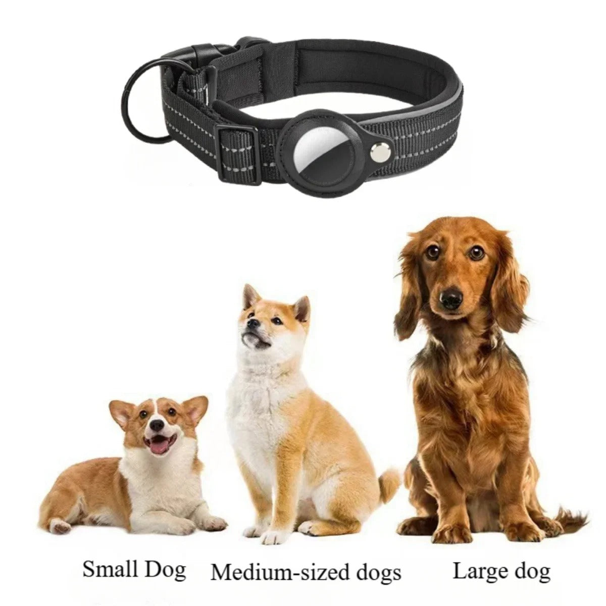 AirTag Dog Collar Reflective Dog Collar Padded Dog Collars AirTag Holder Case Adjustable Pet Collar for Small Medium Large Dogs