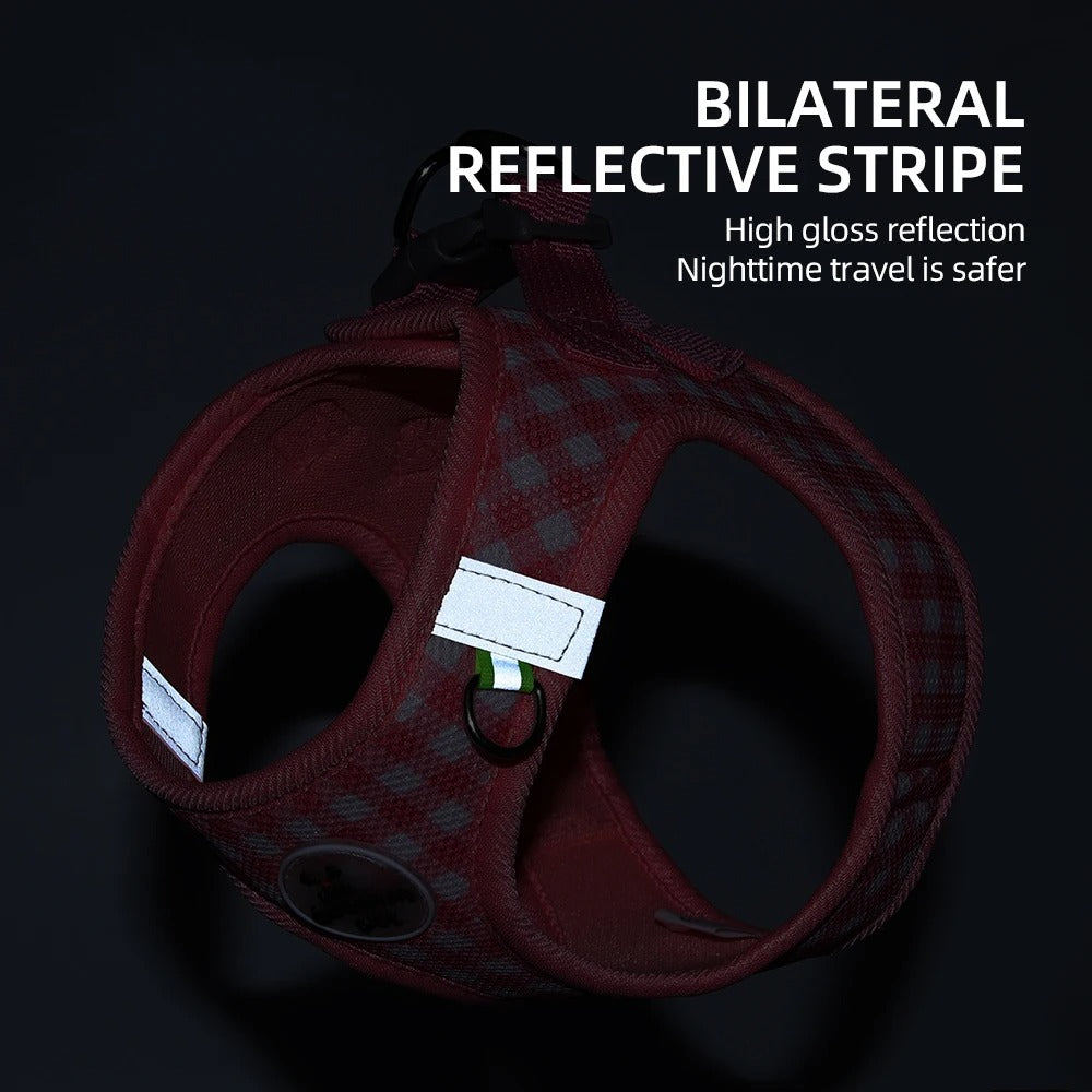 Checked Harness Small Medium-Sized Dog Cat Reflective Breathable Dog Lead Teddy Step In Bichon Pet Walking Harness Leash Rope (L)