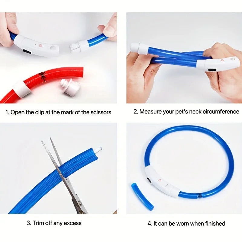 USB Rechargeable Fiber Optic Collar Pet Dog LED Light Collar Luminous Anti-Lost Dog Collar USB Rechargeable Dog Necklace Collar  (L70cm)