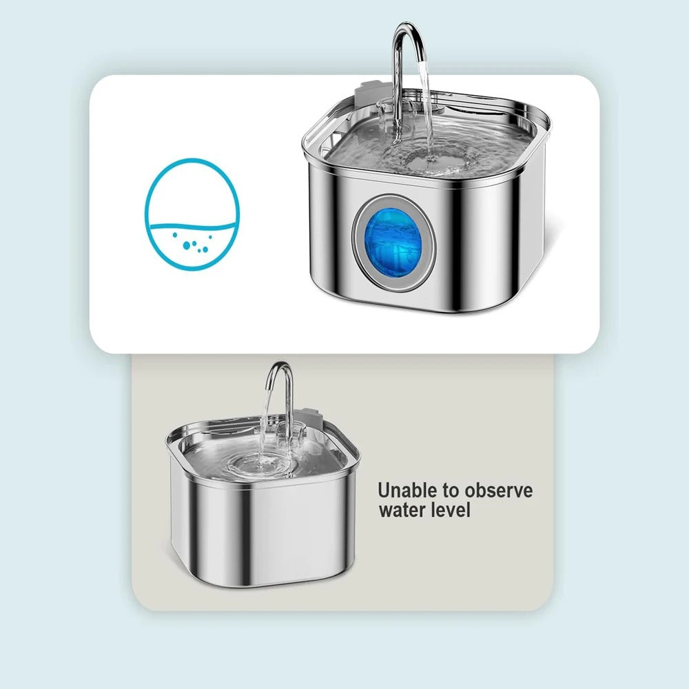 Stainless Steel Pet Water Fountain with Window (3.2L)