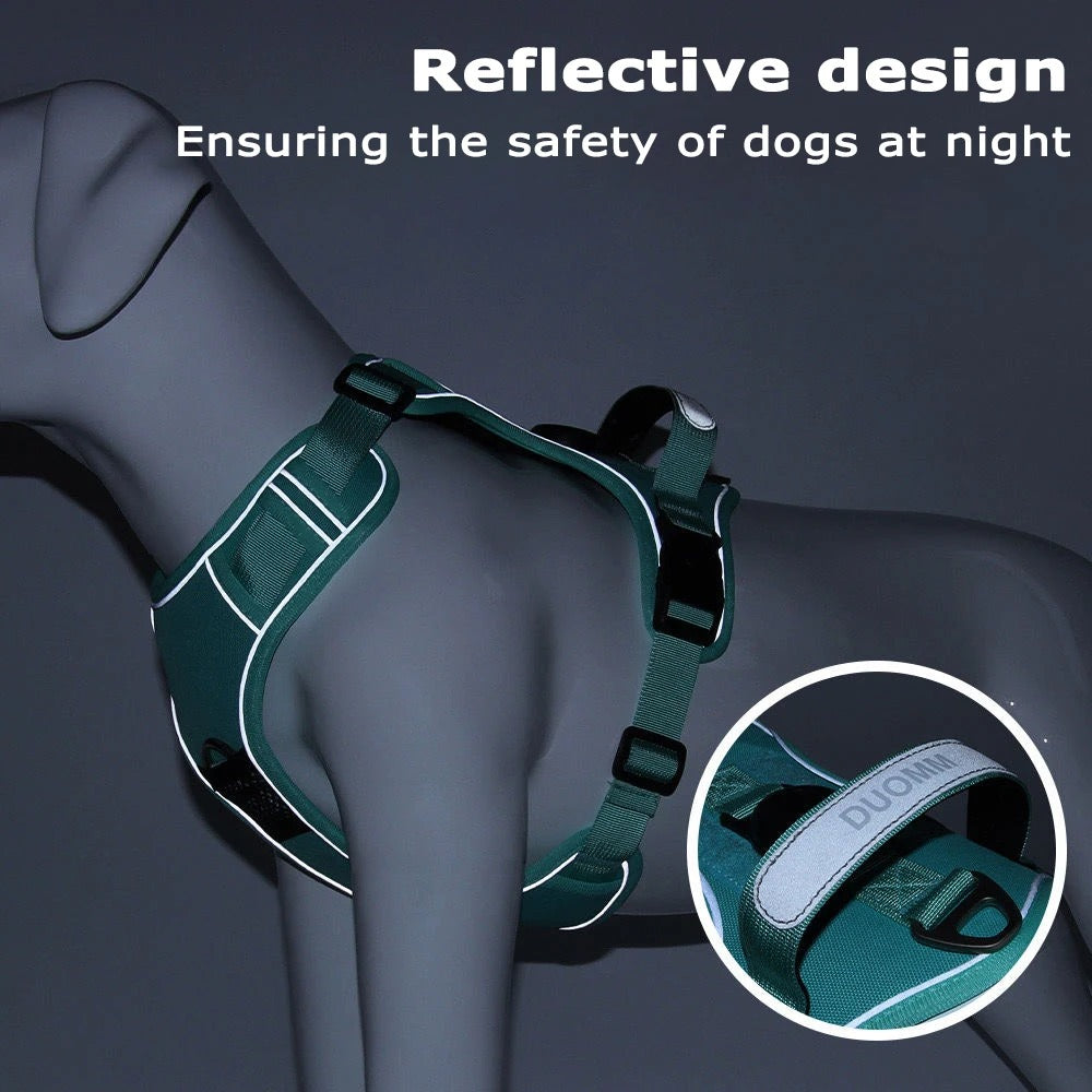 Dog Harness with Airtag Holder and Leash Set-Premium Oxford Breathable Material Durable Reflective Dog Harness and Leash Set (M)