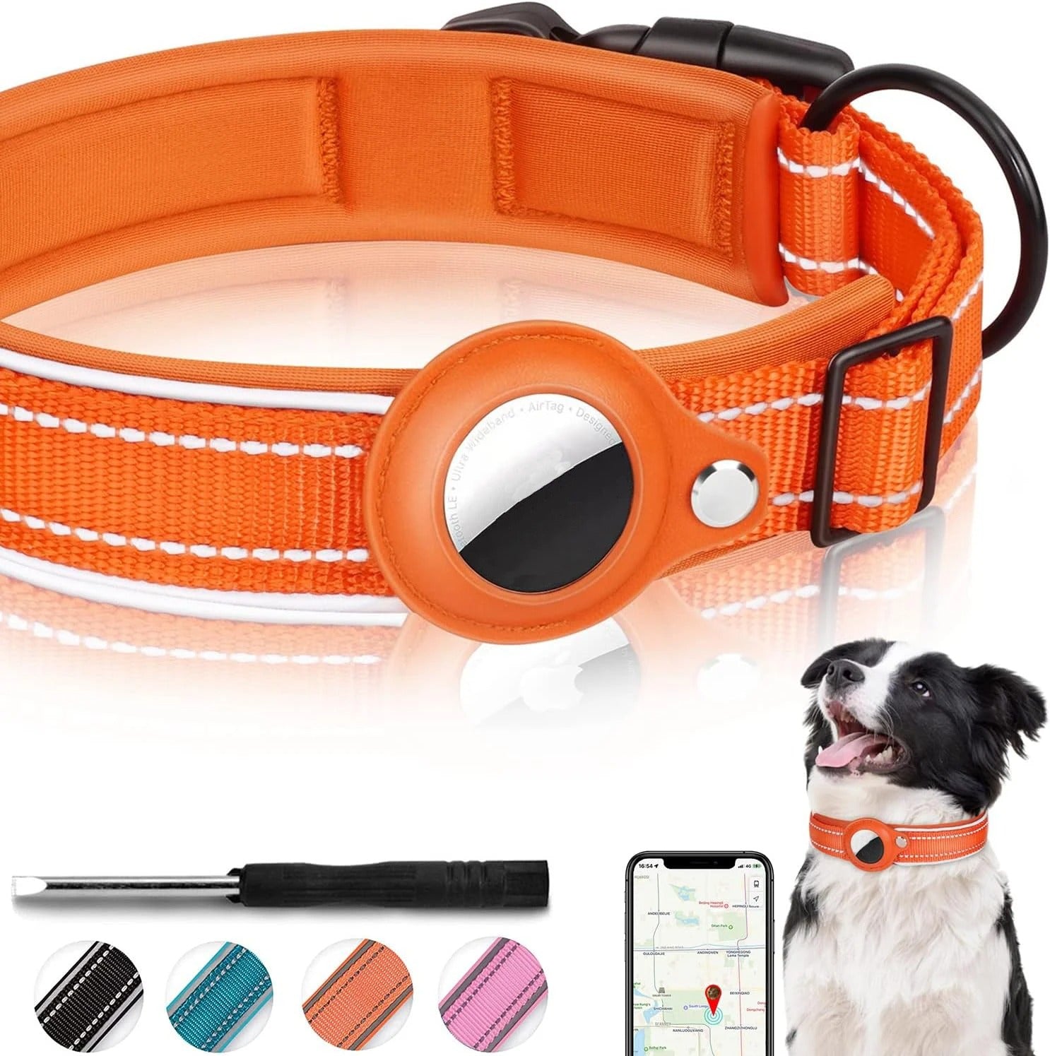 Reflective AirTag Dog Collar, Heavy Duty Dog Collar with Adjustable AirTag Holder Case Accessories for  Large Dogs