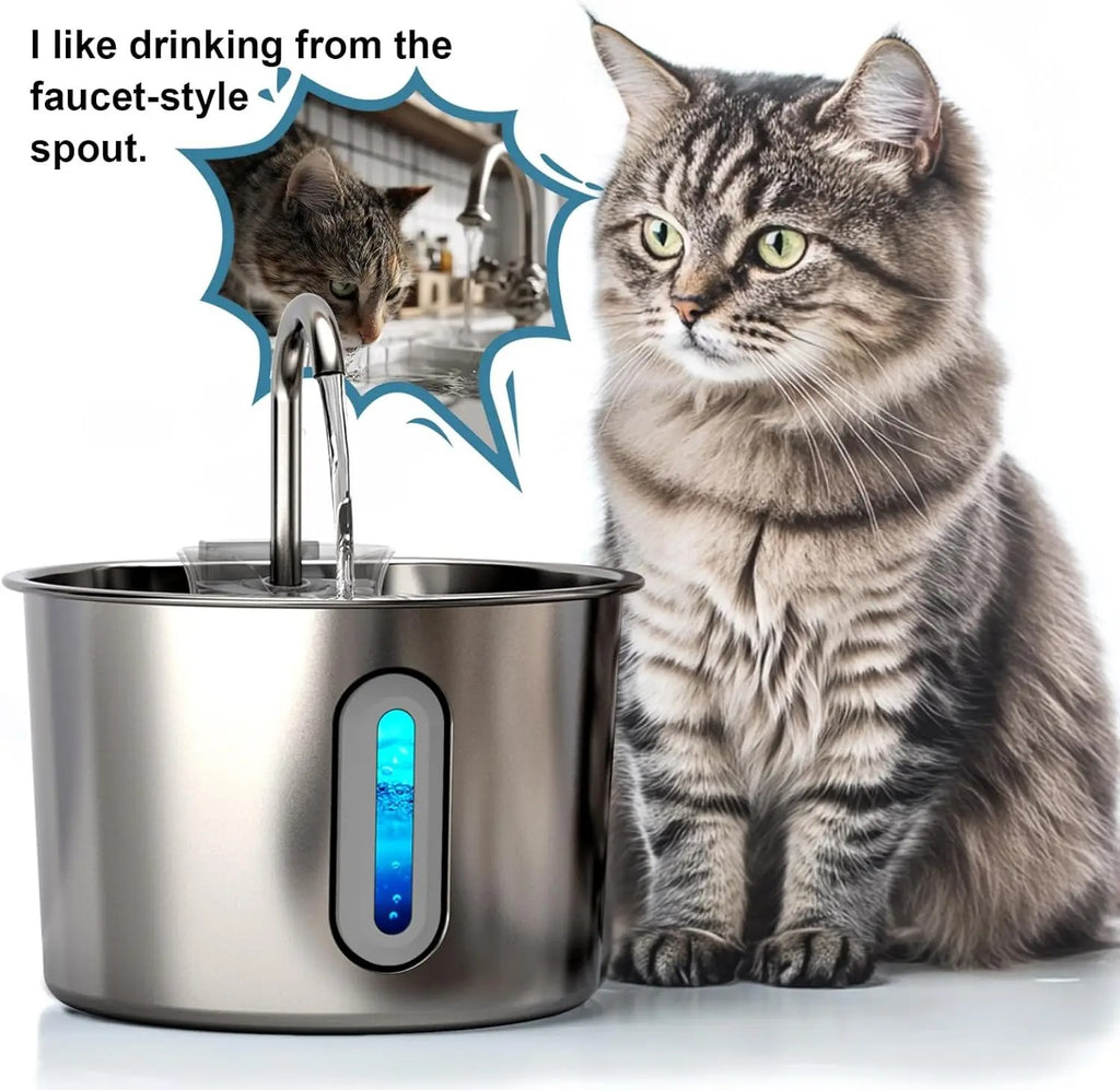 Stainless Steel Cat & Dog Water Fountain 2.2L Ultra Quiet USB Powered Automatic Pet Drinking Fountain Durable for Indoor Pets