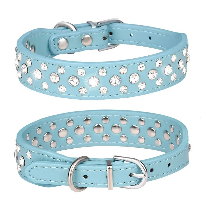 Pet collars for small dogs, pet collars, rhinestone PU collars for cats and dogs, adjustable to prevent pets from being lost