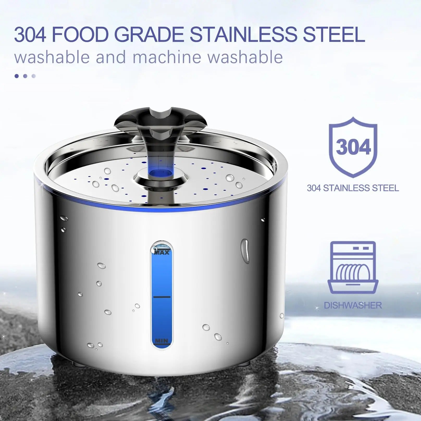 2.5L Stainless Steel Automatic Cat Water Fountain Auto Power-off Fountain With LED Light Non-slip Mat Dog Water Dispenser