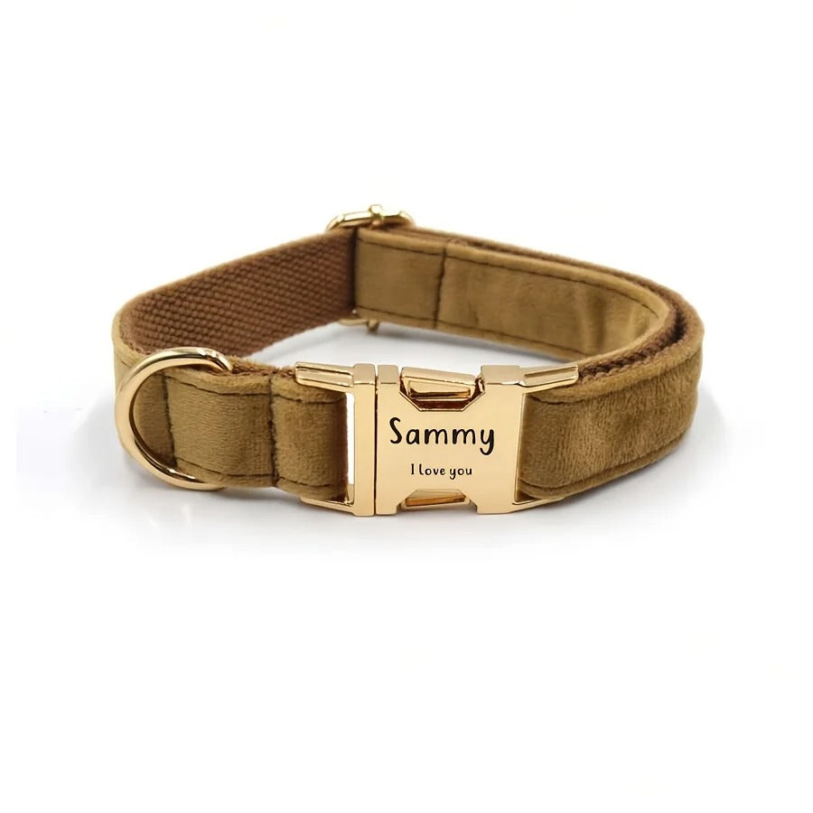 1pc Personalized Dog Collar Velvet, Engraving Custom Name Phone Number ID Tag, Soft Comfy Adjustable Collars For Large
