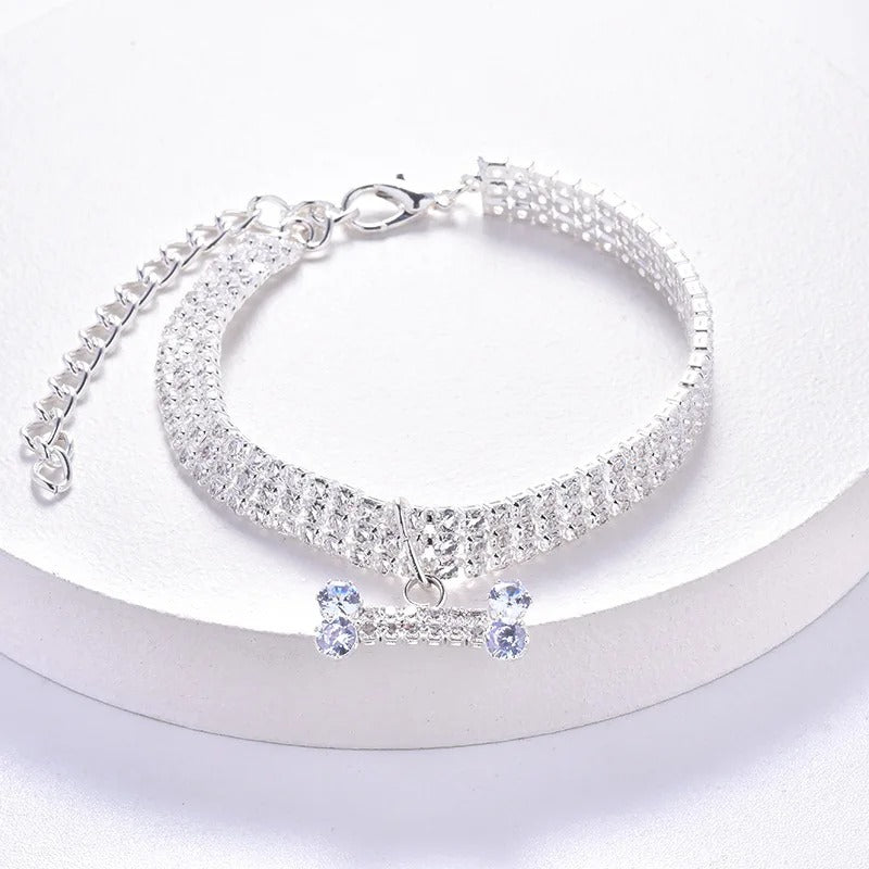 Adjustable Pet Necklace Cat Dog Crystal Collar Rhinestone Bone Pendant Puppy Luxury Fashion Beauty Dress Up Dog Accessories