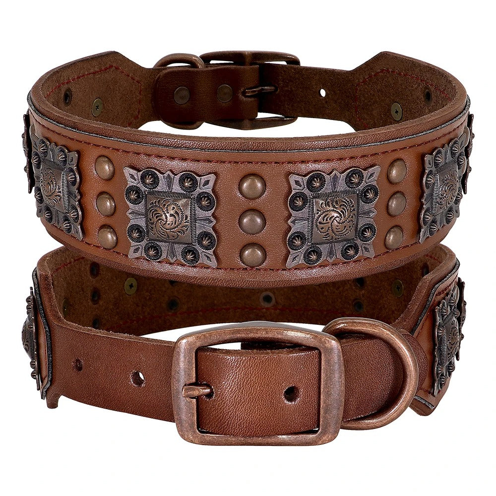 Cool Spiked Dog Collar For Medium Large Dogs Genuine Leather Pitbull Bulldog Adjustable Pet Accessories Collars Necklace (L)