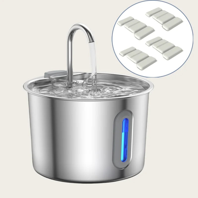 Stainless Steel Cat & Dog Water Fountain 2.2L Ultra Quiet USB Powered Automatic Pet Drinking Fountain Durable for Indoor Pets