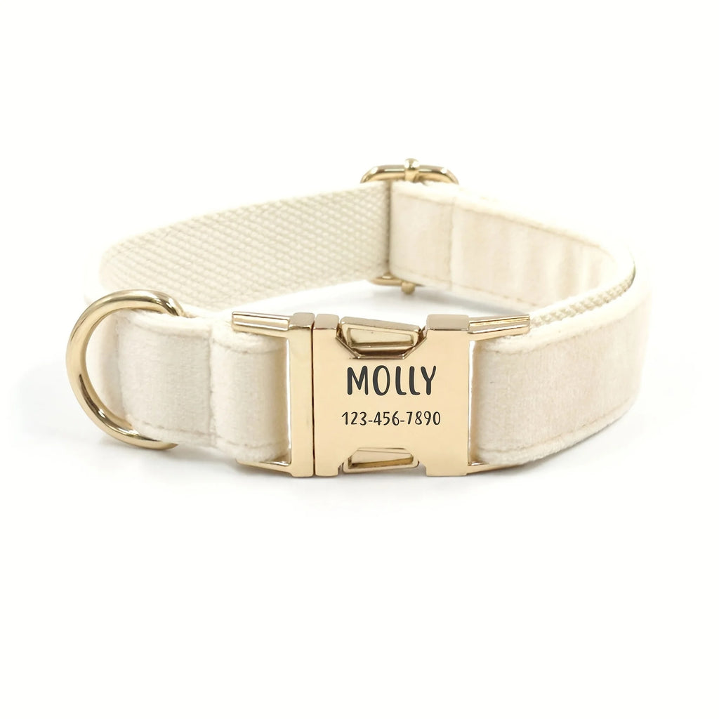 1pc Personalized Dog Collar Velvet, Engraving Custom Name Phone Number ID Tag, Soft Comfy Adjustable Collars For Large