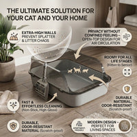 Semi-Enclosed High-Sided Cat Litter Box with Anti-Spill Rim