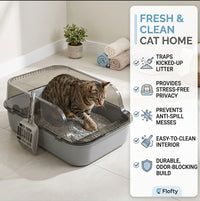 Semi-Enclosed High-Sided Cat Litter Box with Anti-Spill Rim