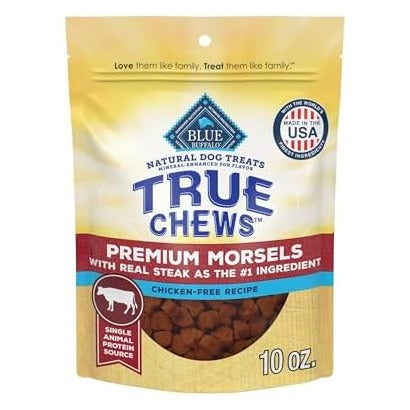 True Chews Premium Morsels Dog Treats, Made in The USA with Natural Ingredients, Steak, 10-oz Bag