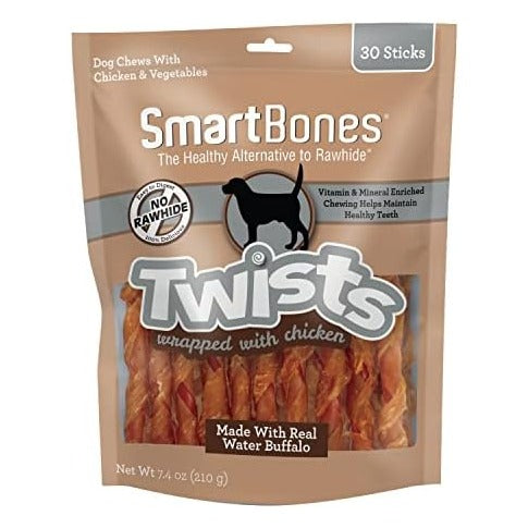 Twists Wrapped with Chicken Made with Real Water Buffalo, 30 Count, Rawhide-Free Chews for Dogs, 7.40 Ounce (Pack of 1)