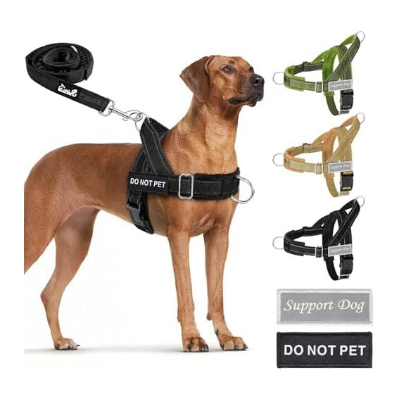 No Pull Dog Harness - Heavy Duty Dog Harness and Leash Set for Medium Large Dogs, Reflective Tactical Harness with Soft Padded and Front Clip for Easy Walk and Training (Black L)