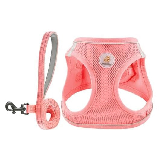 Dog Harness and Leash Set, No Pull Soft Mesh Puppy Harness for Small Medium Dogs, Cats - Step in Reflective Breathable Lightweight Vest Harness for Walking, Training - Pink, XS