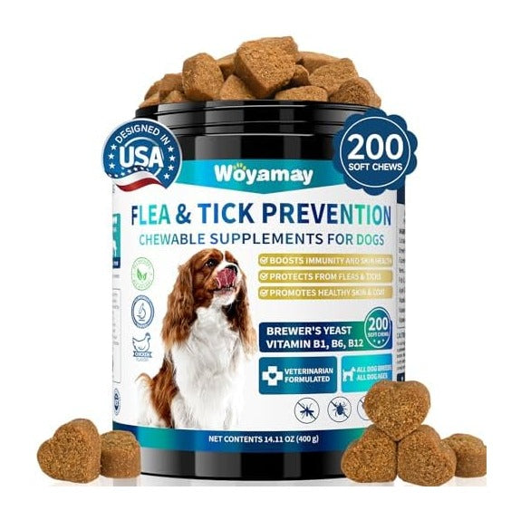 Flea and Tick Prevention for Dogs Chewables, 200 Soft Treats, Natural Dog Flea and Tick Treatment, Oral Flea Chews for Dogs Supplement, Flea and Tick Chews for Dogs Puppies, All Breeds & Sizes