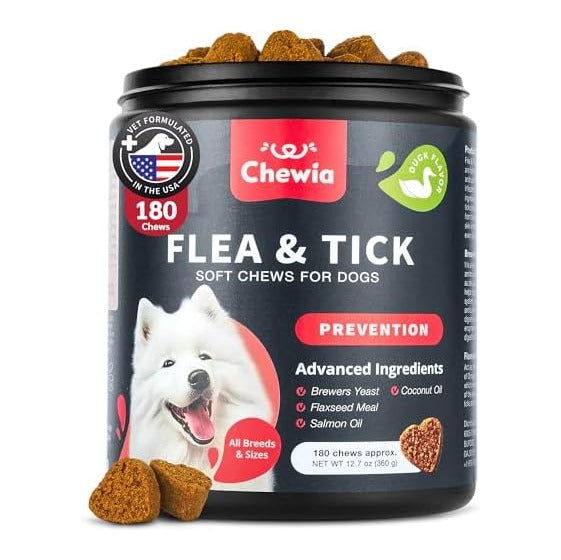 Dog Flea and Tick Treatment Chews - Flea and Tick Prevention for Dogs - Flea & Tick Chewables - Natural Dog Flea & Tick Control Soft Treats - Flea Chewables for Dogs - Immune Support Supplement