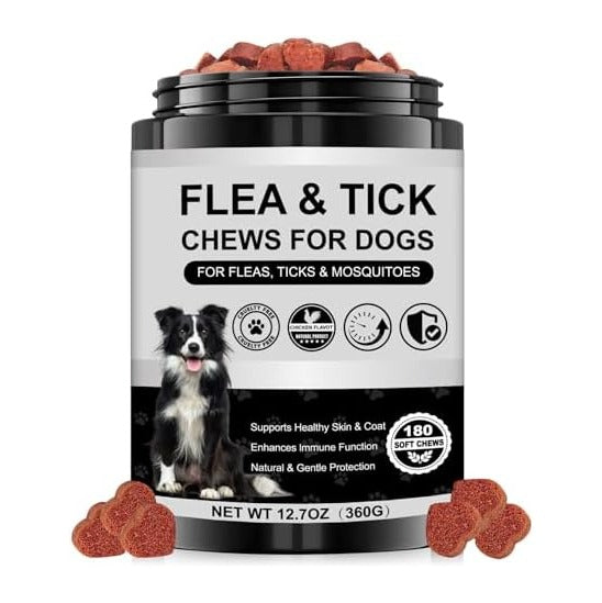 Dog Flea and Tick Chewable Supplement – Natural Support for Skin & Coat Health, Seasonal Comfort & Itch Relief – 180 Soft Chews with Chicken Flavor for Dogs & Puppies (180pcs)