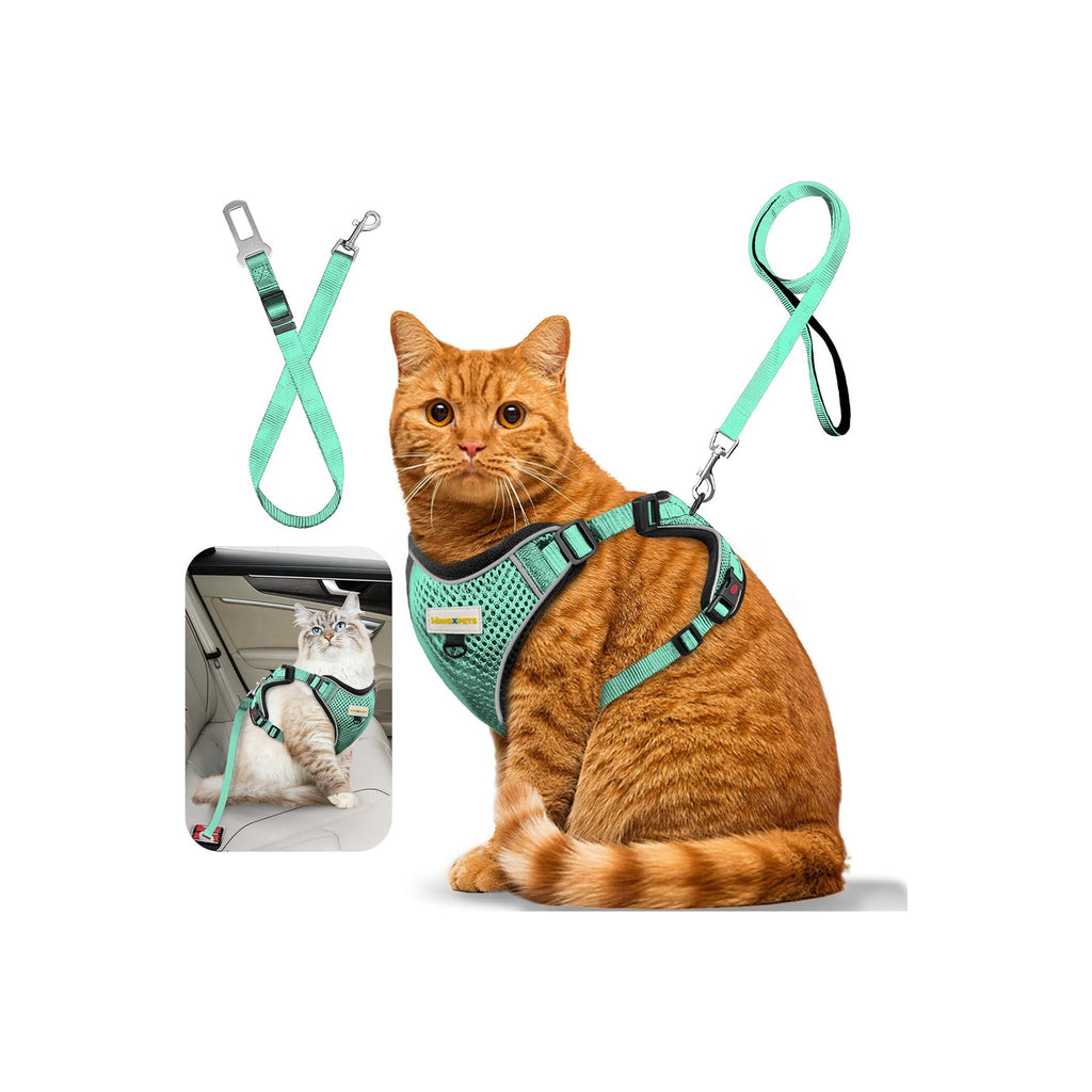 Cat Harness and Leash for Walking, Retractable Cat Harnesses and Leash Set Escape Proof, Breathable Soft Kitten Small Large Harness for Travel Training and Walking