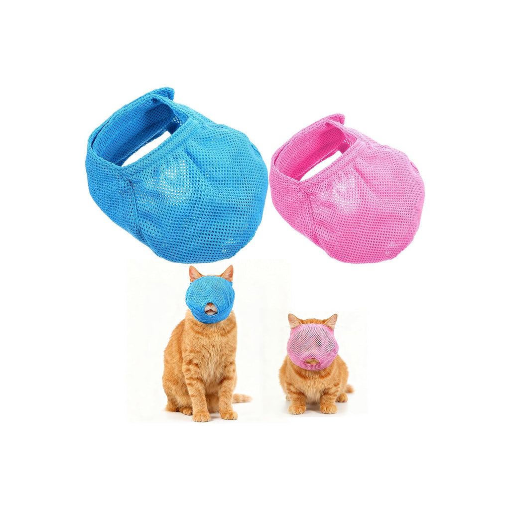 2Pcs Cat Muzzles Breathable Mesh Muzzles with Soft Mesh Covered, Cat Dog Grooming Restraint Muzzl Anti Bite Anti Meow Prevent from Biting