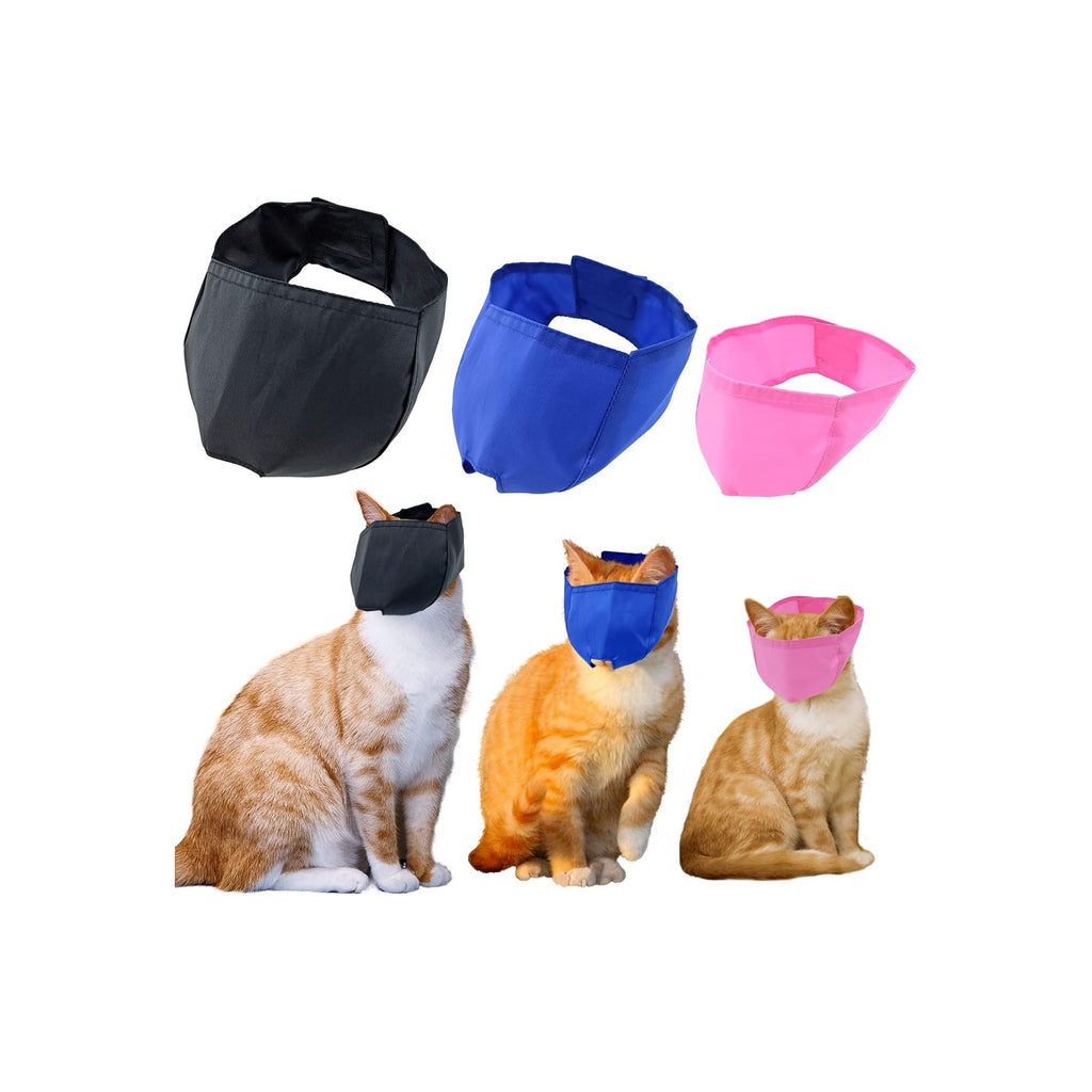 3 Pieces Cat Muzzles Breathable Mesh Muzzles Cat Grooming Restraint Bags with Muzzle Anti Bite Anti Meow for Prevent Cats from Biting Grooming and Nail Trimming
