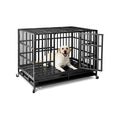 Escape-Proof Heavy Duty 48" Dog Crate, Indestructible Steel Kennel for Large & High-Anxiety Dogs with 300Lbs Capacity, Double Door Design with 4 Locking Wheels and Reinforced Baseplate.