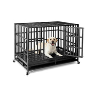 Heavy-Duty Steel Dog Crate with Wheels – Double Door (48")