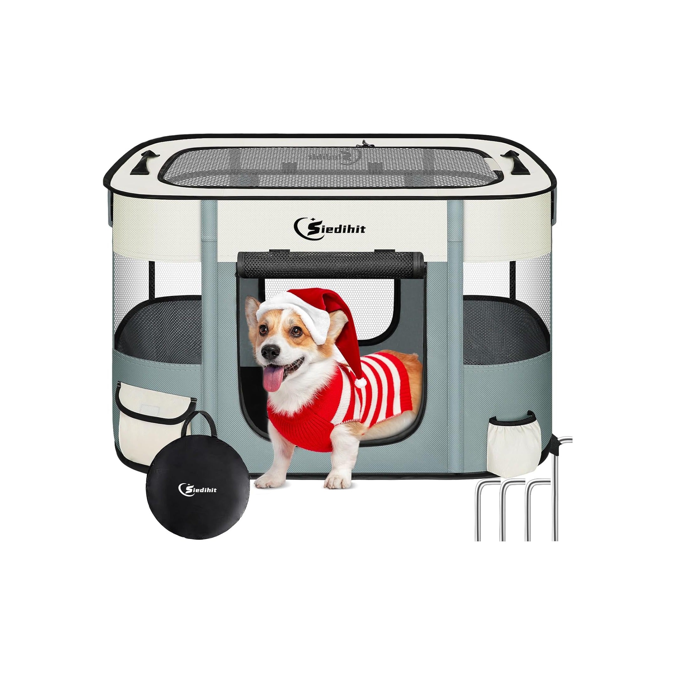 Dog Cat Playpen, Pet Puppy Portable Playpens for Outdoor Travel Crate, Indoor After Surgery Use, Foldable Dog Kennel Tent for Rabbit or Small Animals and Tent Stakes