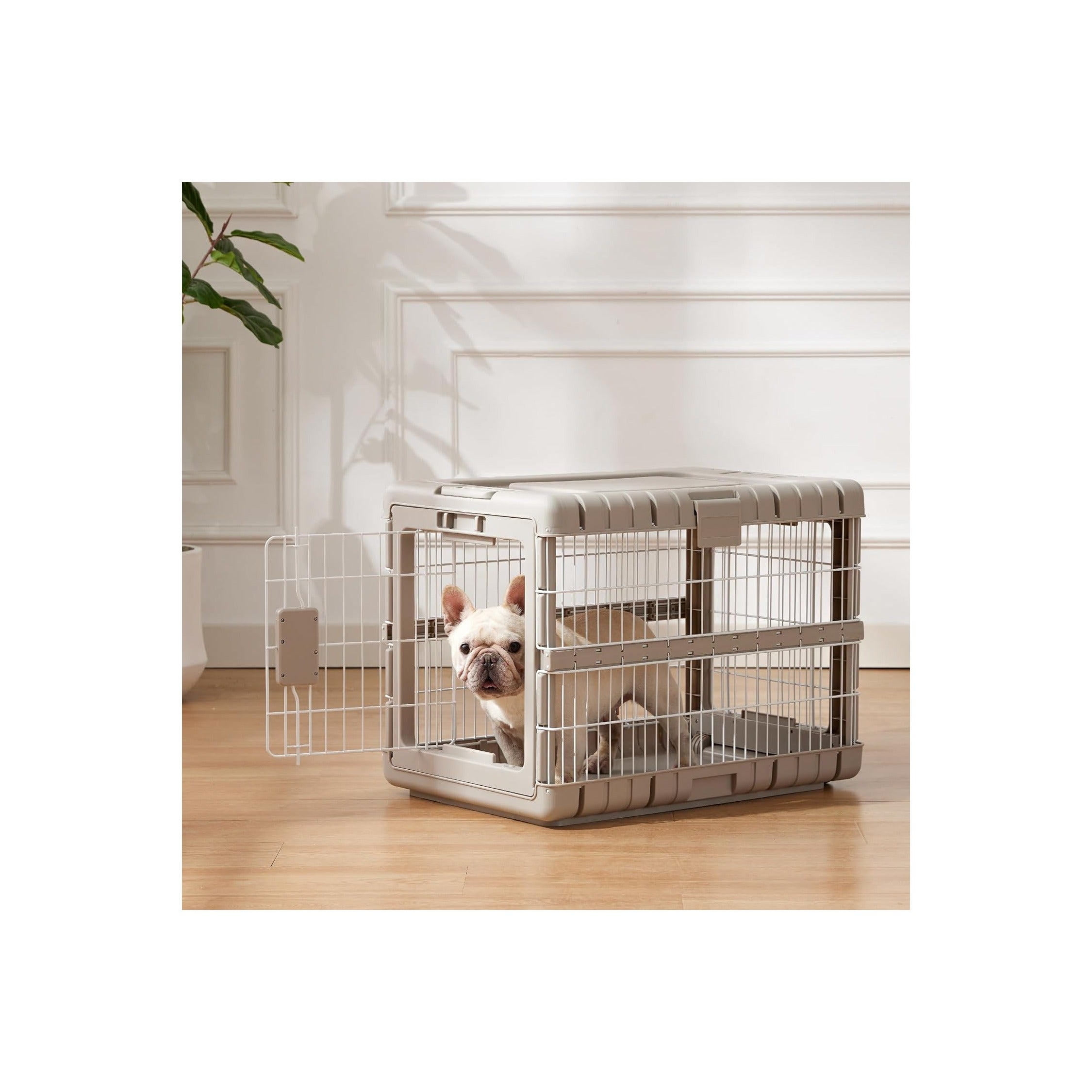 Foldable Dog Crate for Medium Dogs - 28" L Collapsible Dog Kennel No Tools Required with 4 Sides Steel Cage for Dogs Indoor, Portable Carrier with 2 Smooth Wheels for Travel