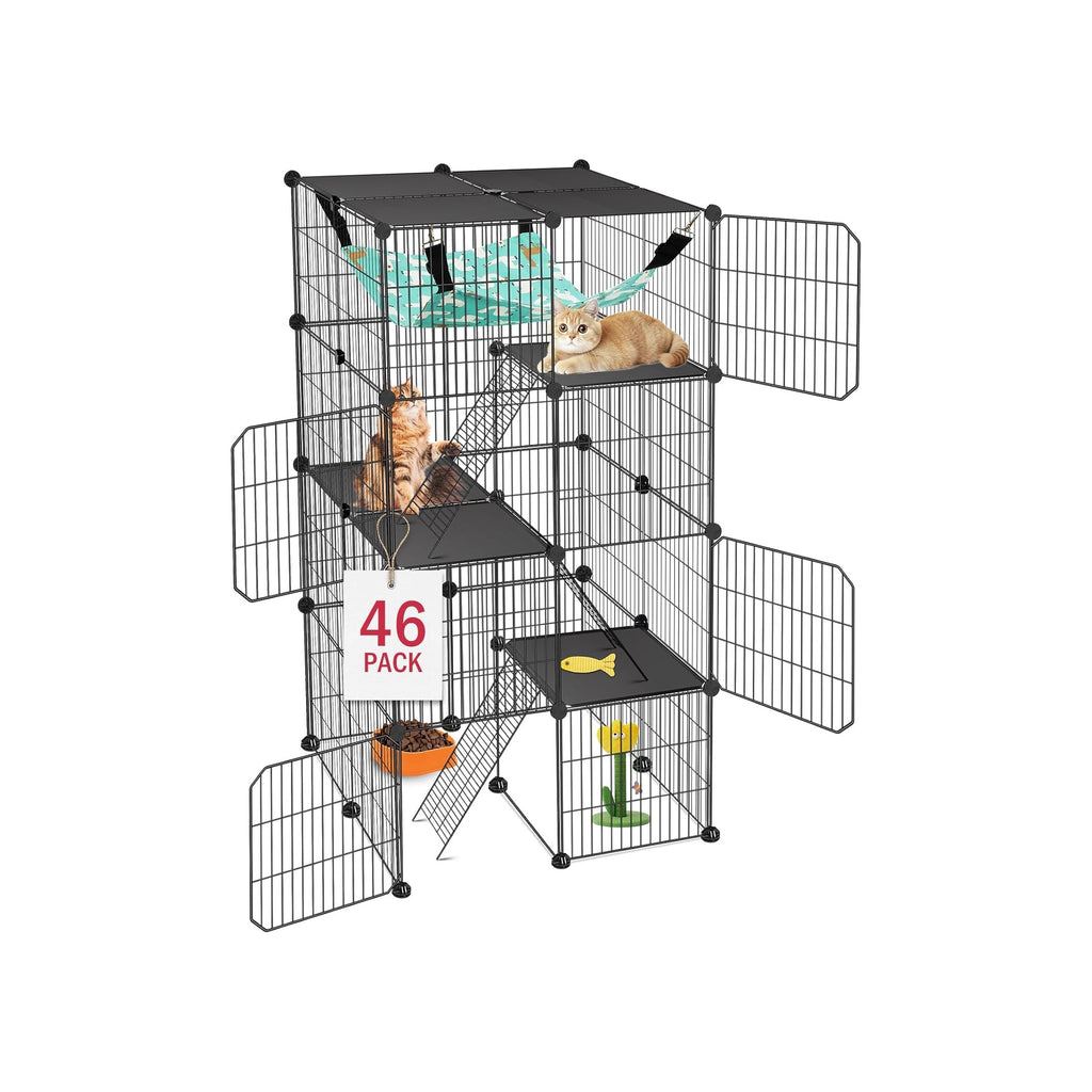 Cat Cage, 4-Tier DIY Cat Enclosures Catio, Cat Playpen Indoor & Outdoor with Hammock, Detachable Metal Wire Kennel Cats Crate, 2x2x4 Exercise Place for 1-3 Cats/Kitten