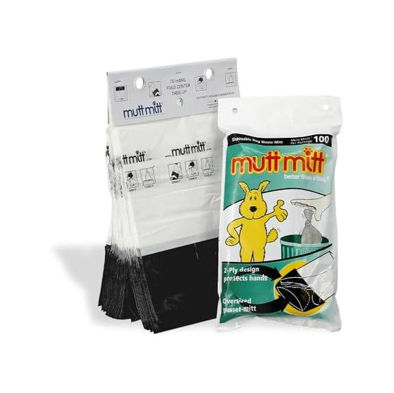 100 White & Black 2-Ply Dog Waste Bags on 1 Dog Waste Bag Station Header - 300% Thicker than mini roll dog waste bags - no more warm & yuck feeling