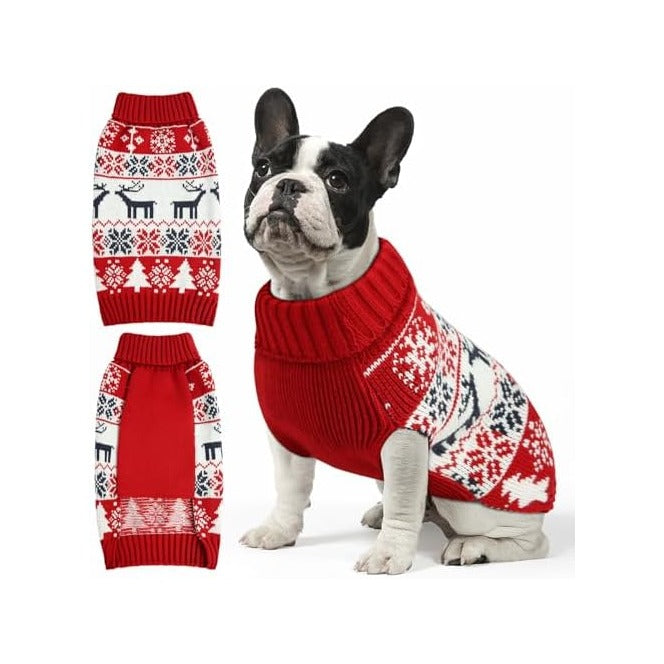 Christmas Dog Sweaters for Small Medium Large Dogs and Cats,Pet Soft Warm Holiday Outfit Girl & Boy,Pup Winter Clothes Turtleneck Double Knitting Collar for Outdoors Playing (Deer, L)