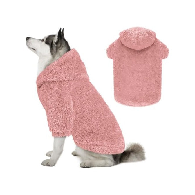 Fuzzy Dog Sweaters for Large Dogs Dog Hoodie Soft Double-Sided Plush Fleece Pet Sweater Clothes Coats Pet Hoodie Sherpa Hooded Sweatshirt(Pink-XL)