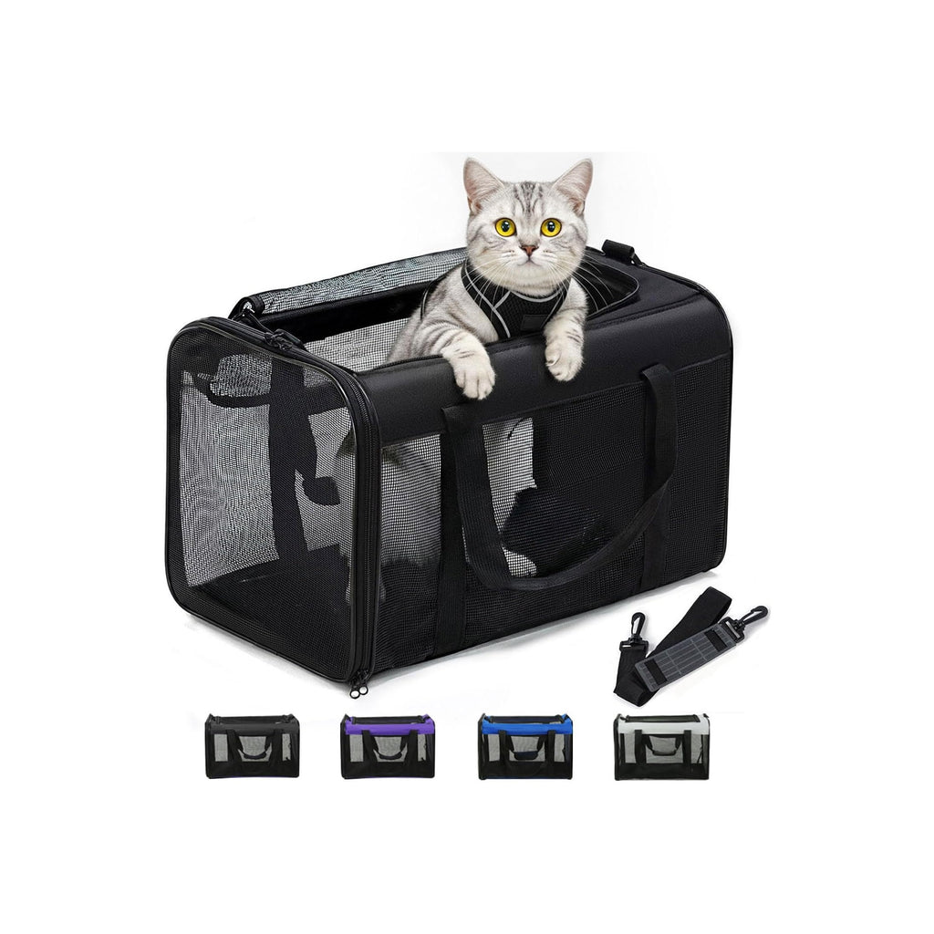 Cat Carrier Bag,Soft-Sided Pet Carriers for Dogs with 4-Sided Mesh,Airline Approved Cat Transport Carrier for Small&Medium Cats Kitten Puppy Up to 15Lb,Collapsible Cat Travel Carrier