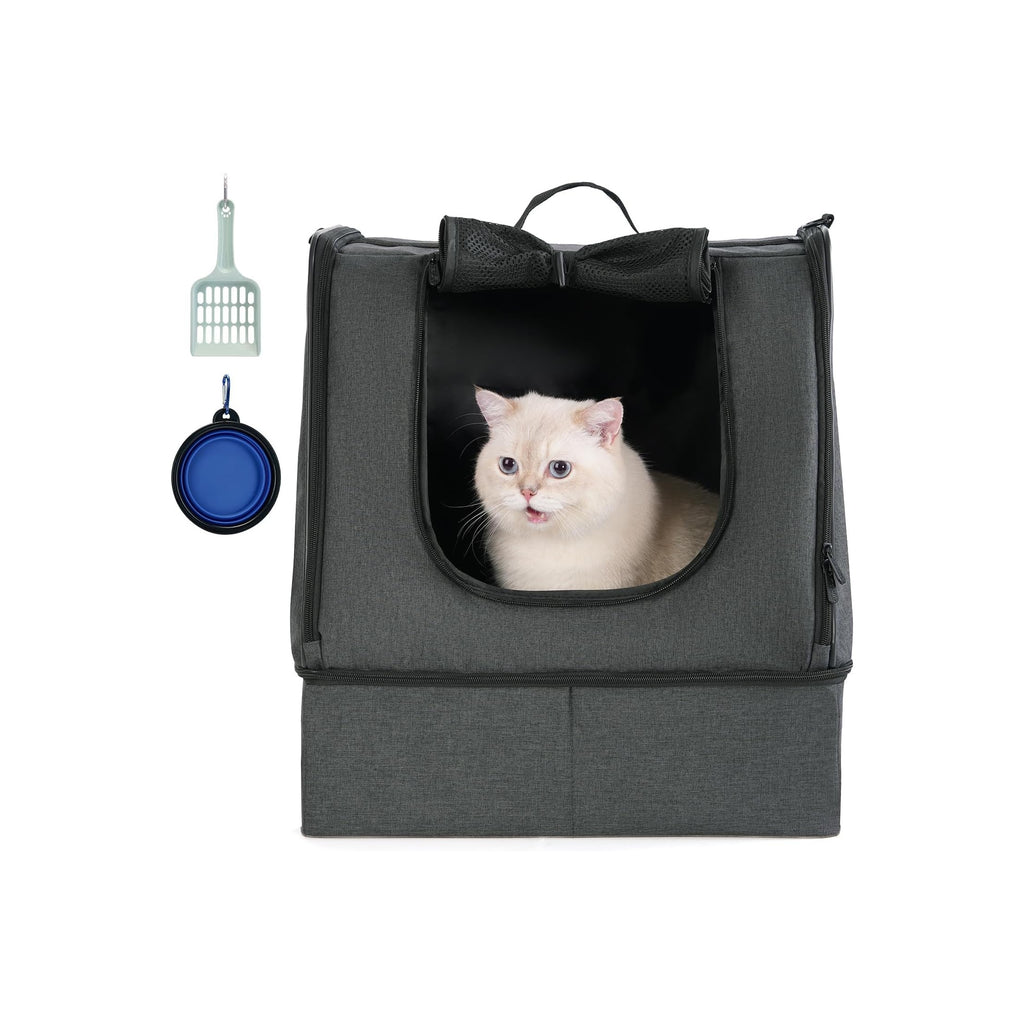 Portable Cat Travel Litter Box with Zipped Waterproof Bag,No Collapse with Hard Base Insert at Bottom, No Leakage, No Smell, Easy to Carry, Easy to Use in Hotels, Car Black