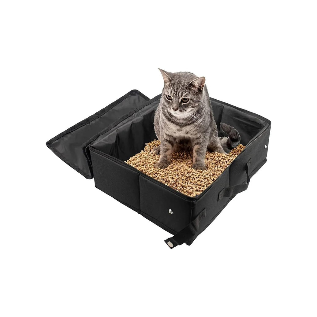 Foldable Travel Cat Litter Box with Zipped Lid