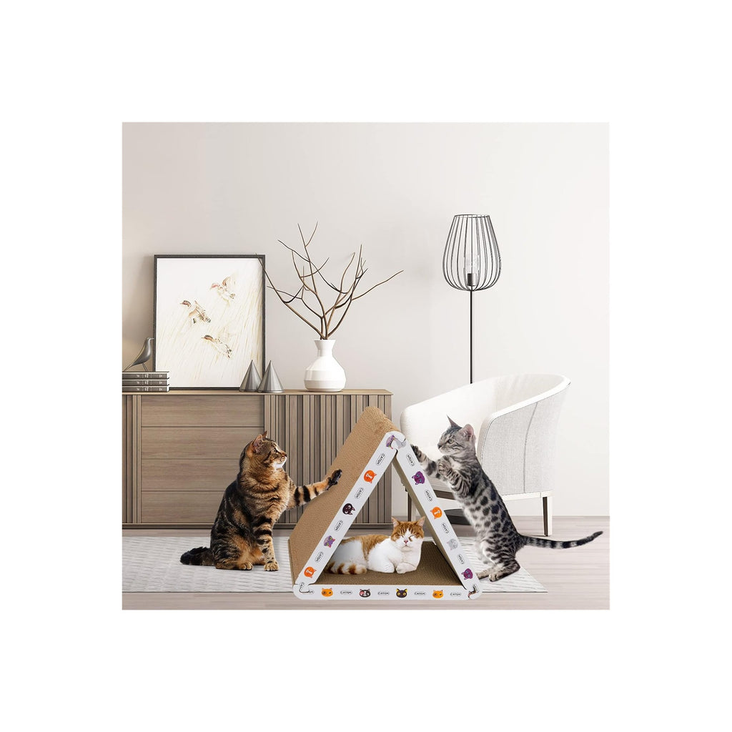 Cat Scratcher Cat Scratching Board - Foldable - Triangle, 6 Usable Sides Scratchers for Indoor Cats, Durable Recyclable Cats Cardboard Vertical