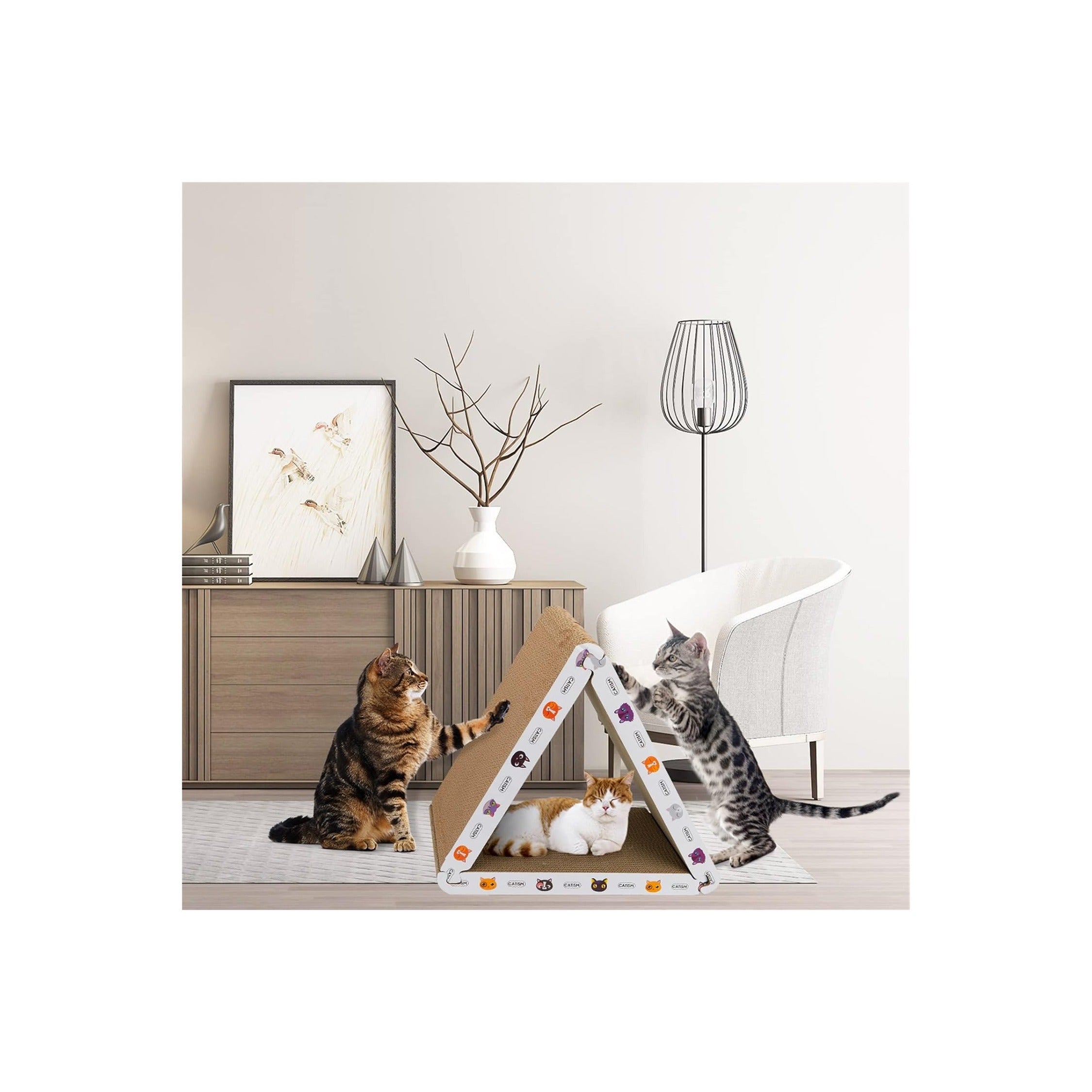 Cat Scratcher Cat Scratching Board - Foldable - Triangle, 6 Usable Sides Scratchers for Indoor Cats, Durable Recyclable Cats Cardboard Vertical