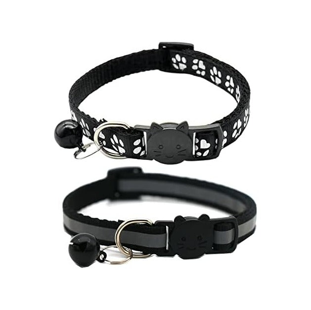 2 Pack Cat Collars Quick Release Reflective Kitten Collar with Bell & Safety Release (Black)