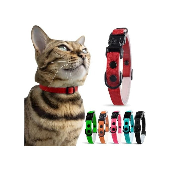 OutdoorBengal Red Cat Collar Breakaway with Soft Padding for Medium to Large Cats - Durable Heavy Duty Tactical Fabric, Comfortable, Quick Release Breakaway Cat Collars, No Bell Collar (Red, Adult)