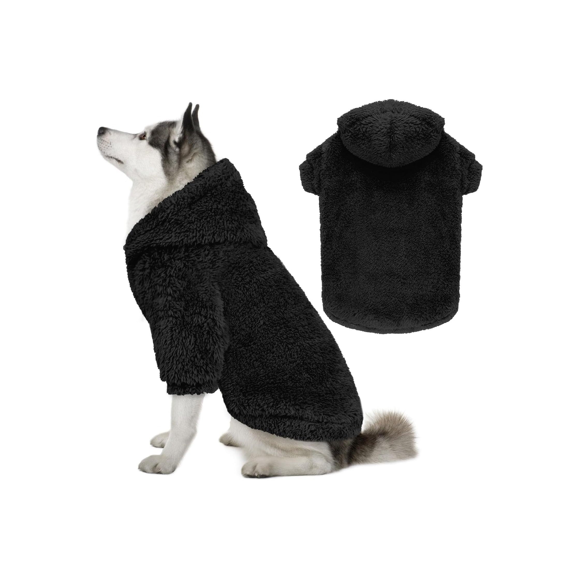 Fuzzy Dog Sweaters for Large Dogs Dog Hoodie Soft Double-Sided Plush Fleece Pet Sweater Clothes Coats Pet Hoodie Sherpa Hooded Sweatshirt