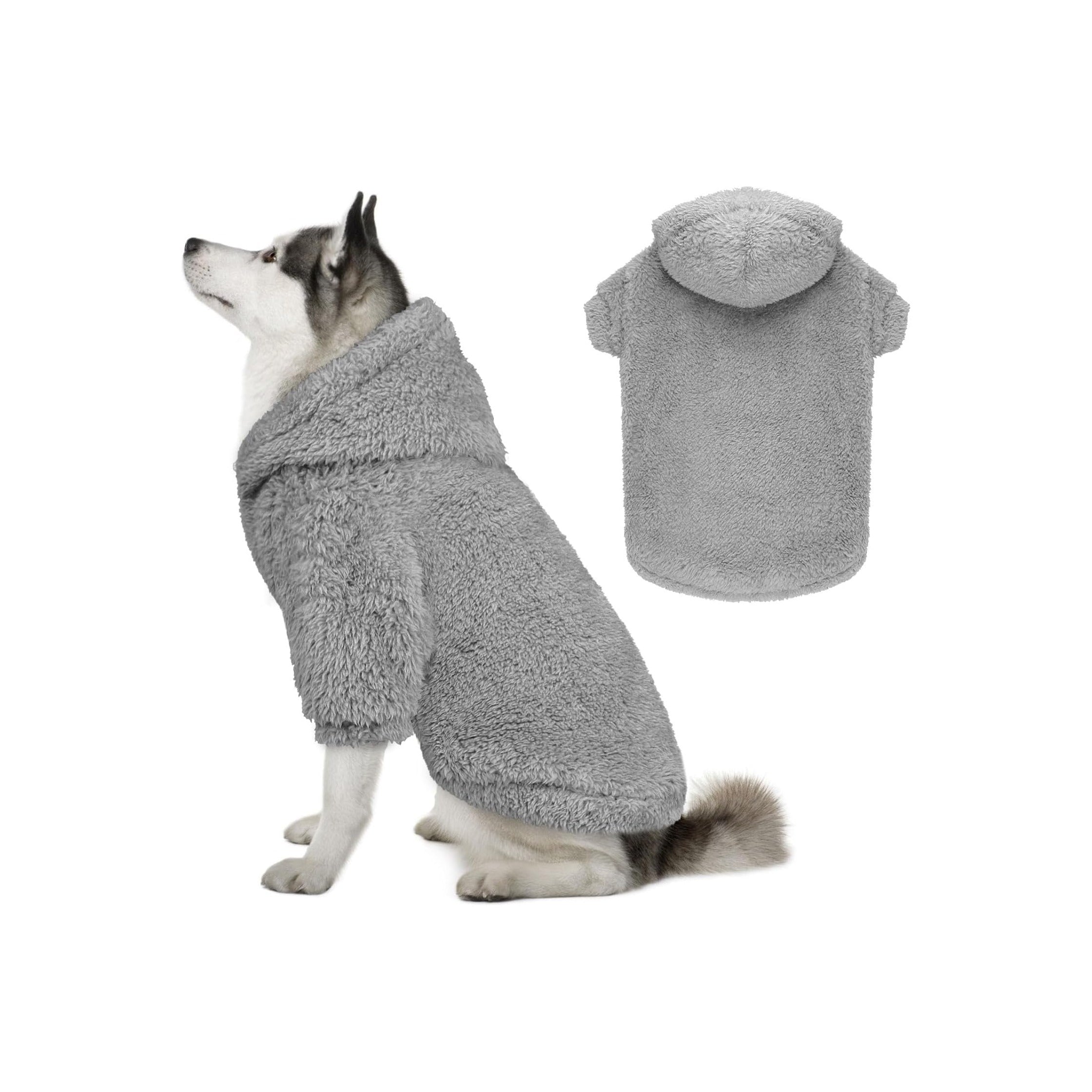 Fuzzy Dog Sweaters for Large Dogs Dog Hoodie Soft Double-Sided Plush Pet Sweater Fleece Clothes Coats Pet Hoodie Sherpa Hooded Sweatshirt